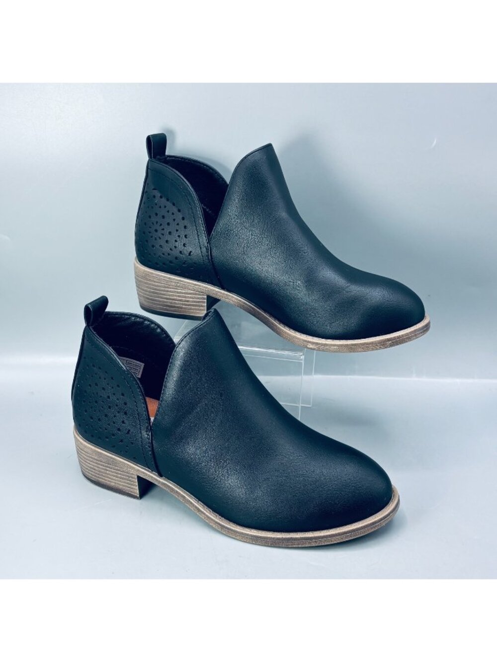 Vepose Ankle Chunky Cutout Booties Womens 6.5 Black Leather Low Heels CJY912